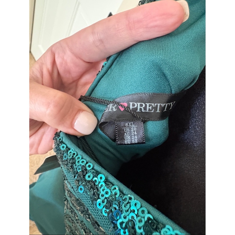 Sexy V Neck‎ A-Line Sequin Evening Dress Gown 3/4 Sleeve Green Size 20 - Picture 8 of 8